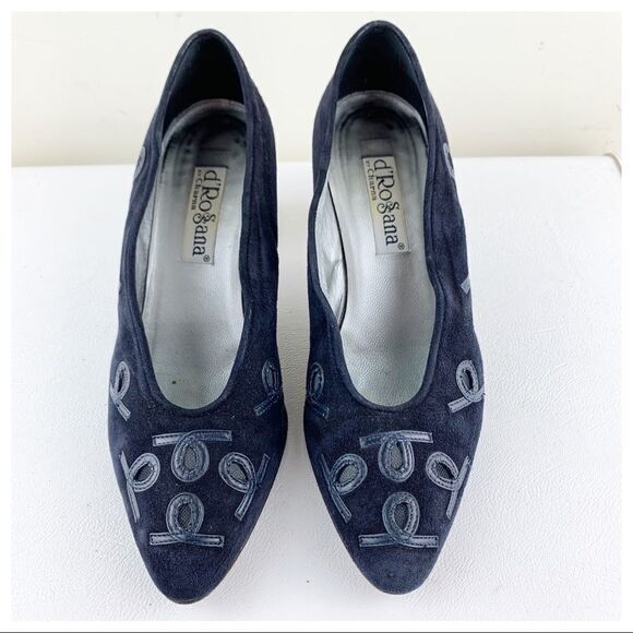 D’Rosana Vintage Deep Navy Leather Accent Suede Heels‎ Sz 8 - Picture 5 of 14
